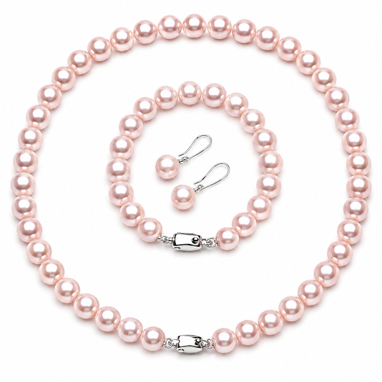 Damen Perlenkette Schmuckset Solène Halskette +Armband +Ohrringe rosé