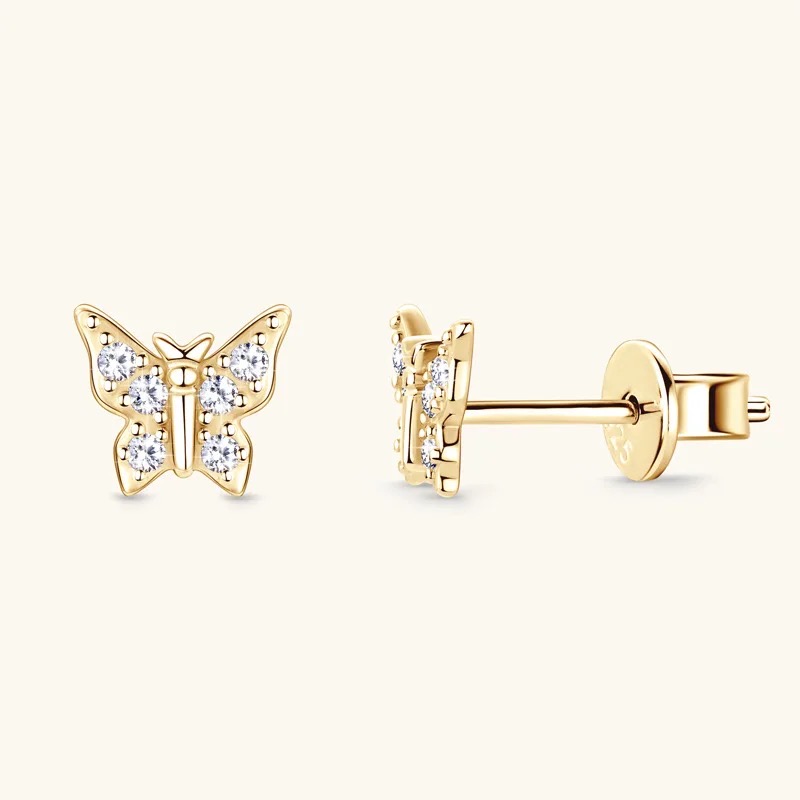 Schmetterling Ohrstecker Moissanit Gold 925 Sterling Silber 
