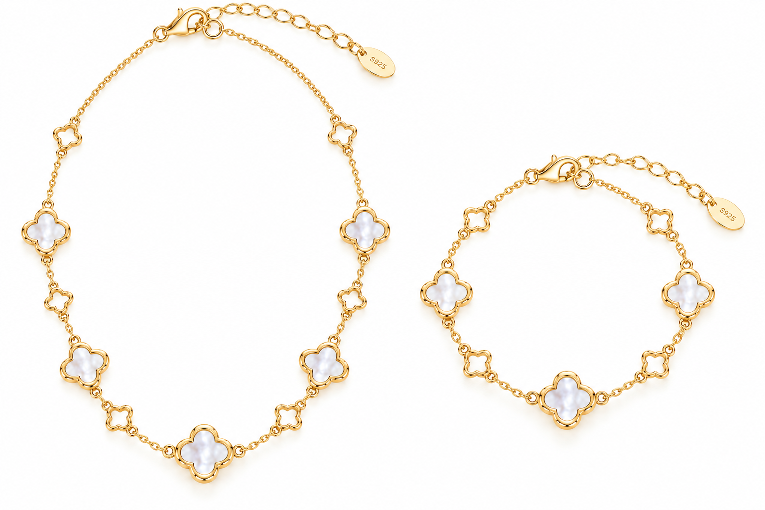 Clover Glücksbringer Damen Schmuckset 925 sterling Silber Gold 