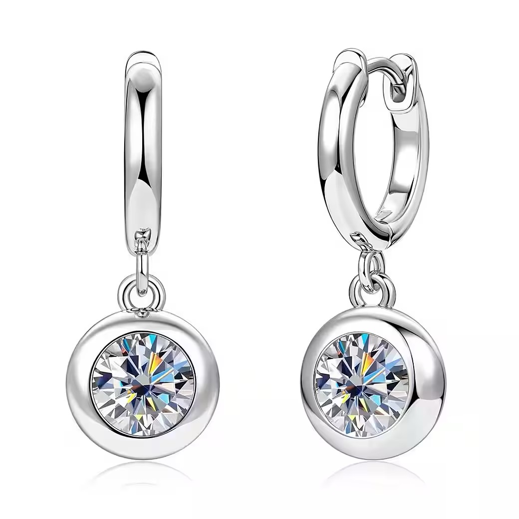  Funkelnde Moissanit Bubble Drop Ohrhänger Creolen 1,2ct Silber 