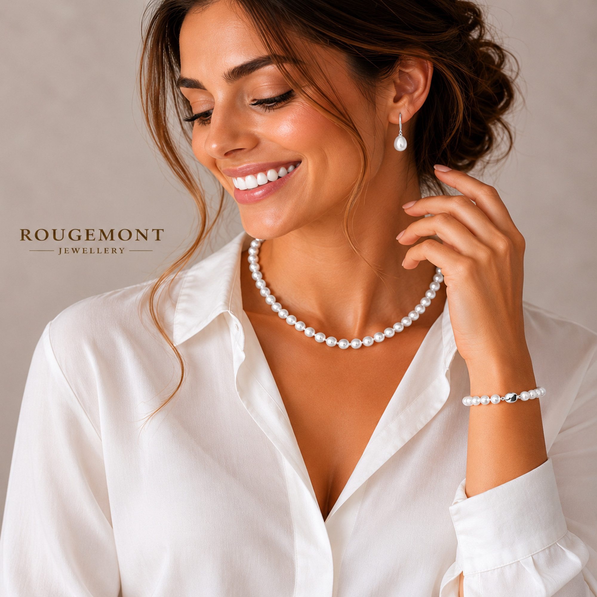 Damen Perlenkette Schmuckset Solène Halskette +Armband +Ohrringe 