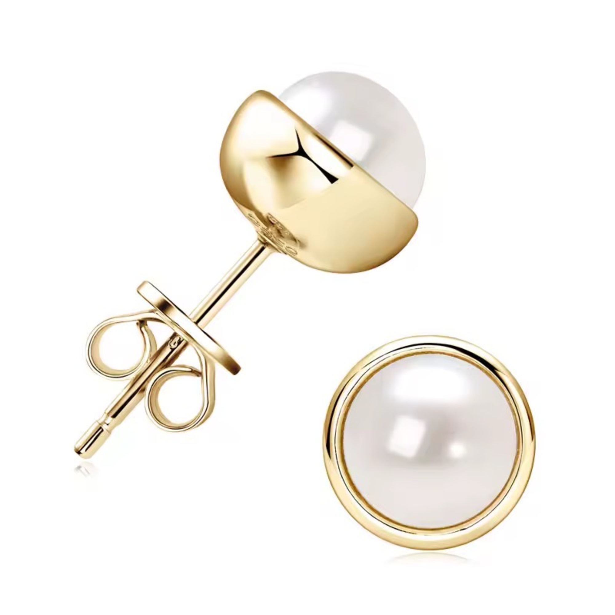 Damen Perlen Ohrstecker Süßwasserperle 8mm Gold 